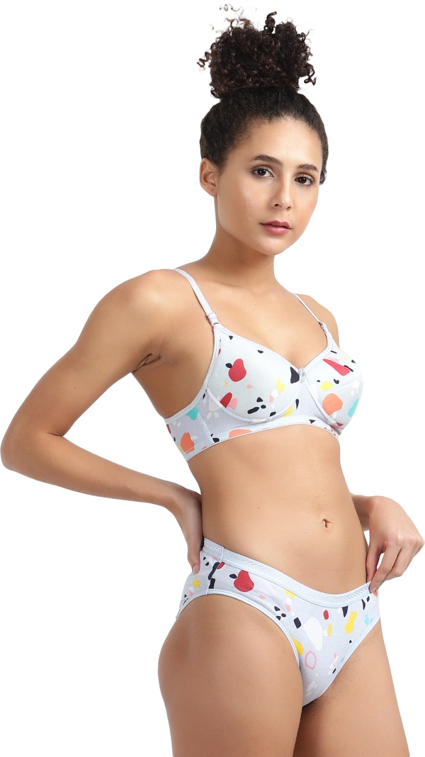 Ladyland Seamless mould Cup padded Lingerie set pack of 2 - 32B, Light Blue::Grey