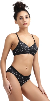 Ladyland Seamless mould Cup padded Lingerie set pack of 2 - 32B, Black