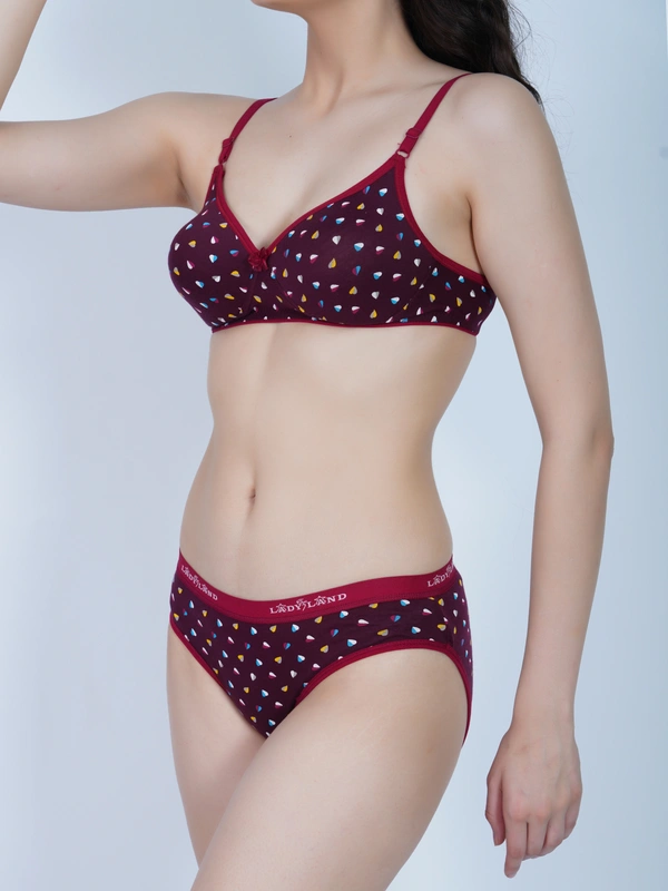 Ladyland Net Padded Lingerie Set(30-36) - 30B, Pack Of-1, Red