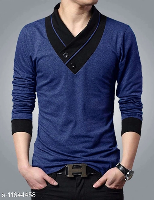 Eyebogler Cotton Round Neck Men Tshirts - Dark Blue