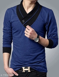 Eyebogler Cotton Round Neck Men Tshirts - Dark Blue