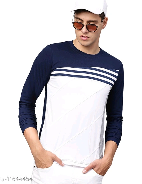 Eyebogler Cotton Round Neck Men Tshirts - Blue and White