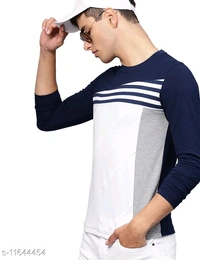 Eyebogler Cotton Round Neck Men Tshirts - Blue and White
