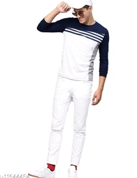 Eyebogler Cotton Round Neck Men Tshirts - Blue and White