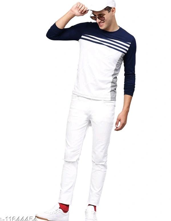 Eyebogler Cotton Round Neck Men Tshirts - Blue and White