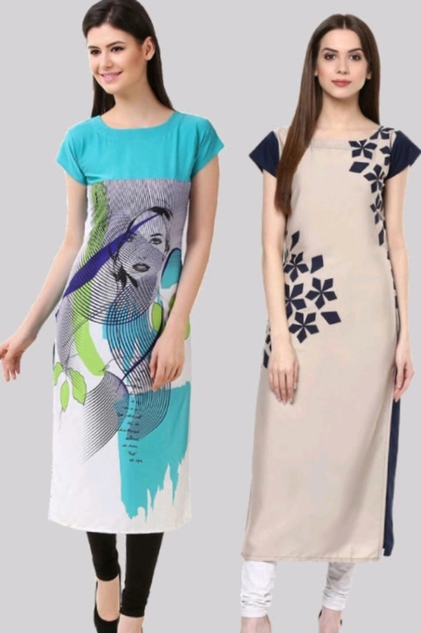 Women's Crepe Straight Cut Long Kurti - Combo 2