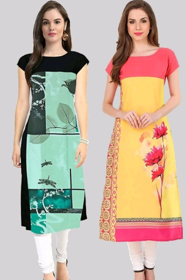 Women's Crepe Straight Cut Long Kurti - Combo 4