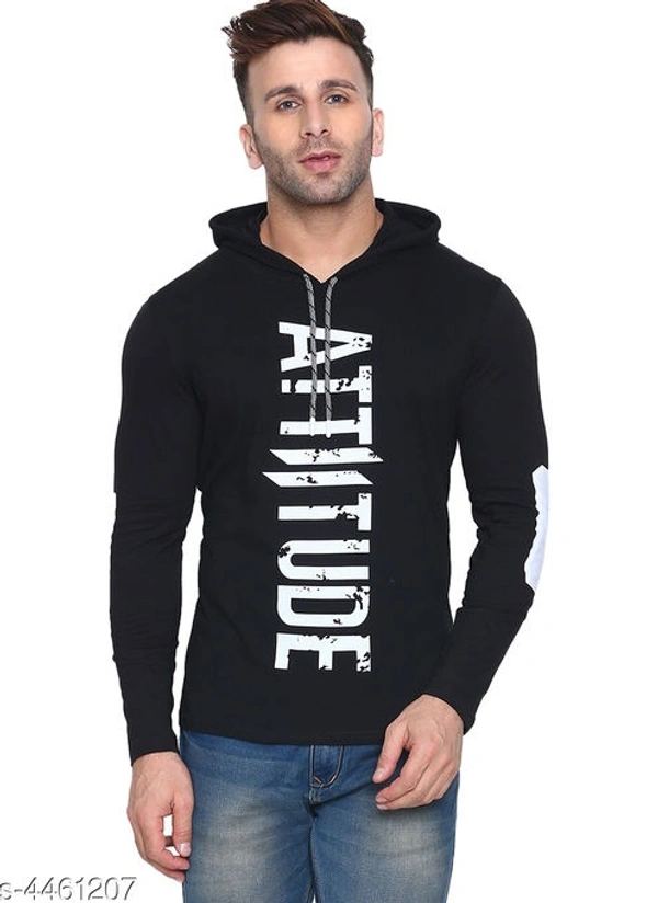 Trendy Men Attitude Hoddie Tshirt - Black