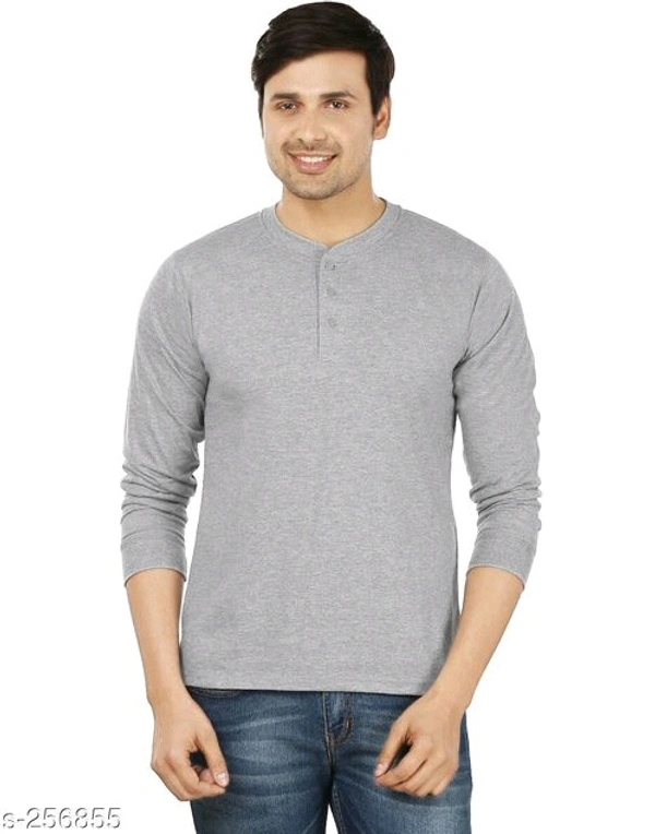 Henley's Neck Men T-shirt  - Grey