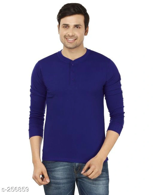 Henley's Neck Men T-shirt  - Blue