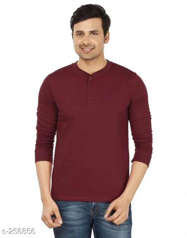 Henley's Neck Men T-shirt  - Mehroon Red