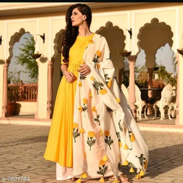 Women Rayon Long kurti With Plazzo and Dupatta