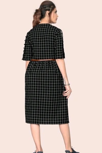Retro Women Skater Cotton Dress - Black
