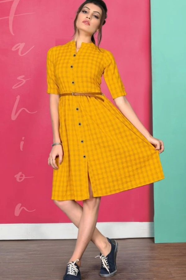 Retro Women Skater Cotton Dress - Yellow
