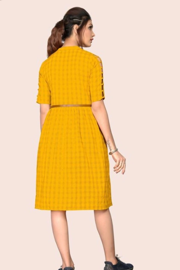 Retro Women Skater Cotton Dress - Yellow