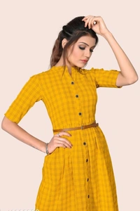 Retro Women Skater Cotton Dress - Yellow