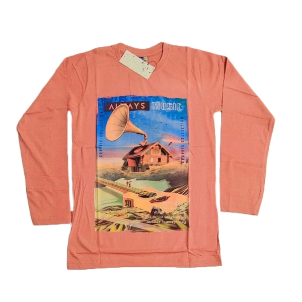 (Size L) Fancy Modern Men's Full Sleeve T-shirt. - Peach, L