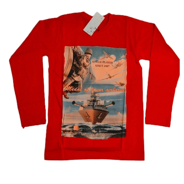 (Size L) Fancy Modern Men's Full Sleeve T-shirt. - Red, M