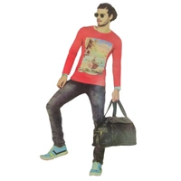 (Size L) Fancy Modern Men's Full Sleeve T-shirt. - Red, M