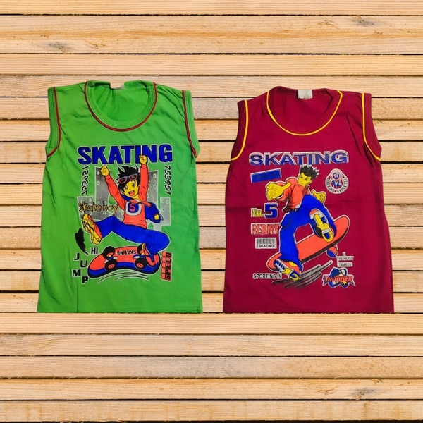 (Size 1-3 Years) Kids Cotton Printed Sleeveless Tshirt. - Green, 1-2 Years