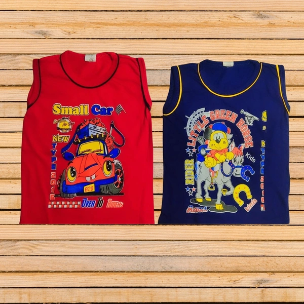 (Size 1-3 Years) Kids Cotton Printed Sleeveless Tshirt. - Guardsman Red, 1-2 Years