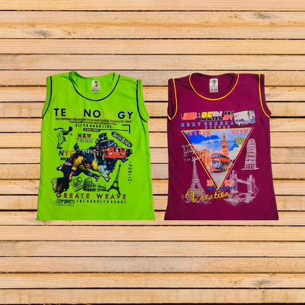 (Size 4-5 Years) Kids Cotton Printed Sleeveless Tshirt. - Green, 4-5 Years