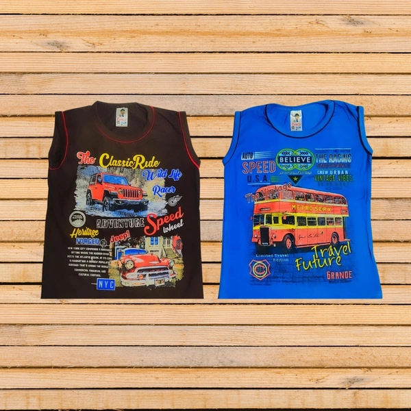 (Size 4-5 Years) Kids Cotton Printed Sleeveless Tshirt. - Morocco Brown, 4-5 Years