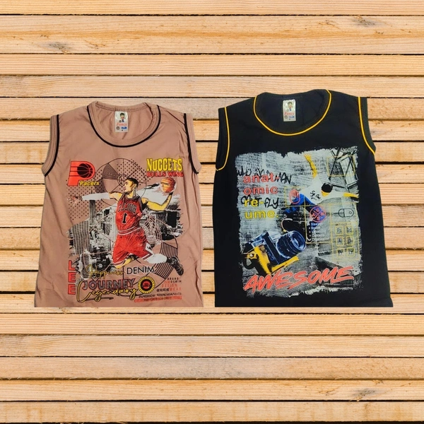 (Size 4-5 Years) Kids Cotton Printed Sleeveless Tshirt. - Cameo, 4-5 Years