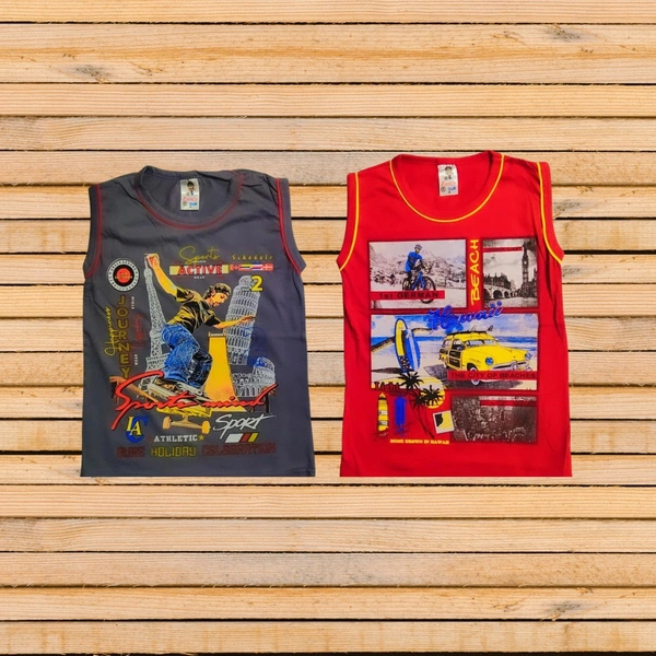 (Size 4-5 Years) Kids Cotton Printed Sleeveless Tshirt. - Dove Gray, 4-5 Years