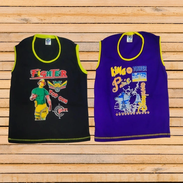 (Size 4-9 Years) Kids Cotton Printed Sleeveless Tshirt. - 4-5 Years, Black