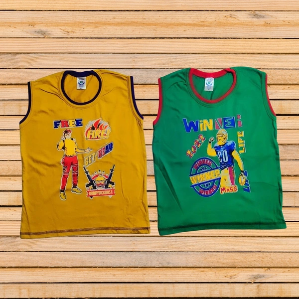 (Size 4-9 Years) Kids Cotton Printed Sleeveless Tshirt. - 8-9 Years, Galliano
