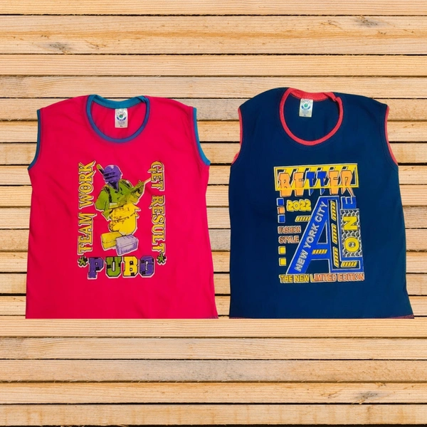 (Size 4-9 Years) Kids Cotton Printed Sleeveless Tshirt. - 8-9 Years, Red Violet