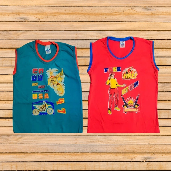 (Size 4-9 Years) Kids Cotton Printed Sleeveless Tshirt. - 4-5 Years, Eastern Blue