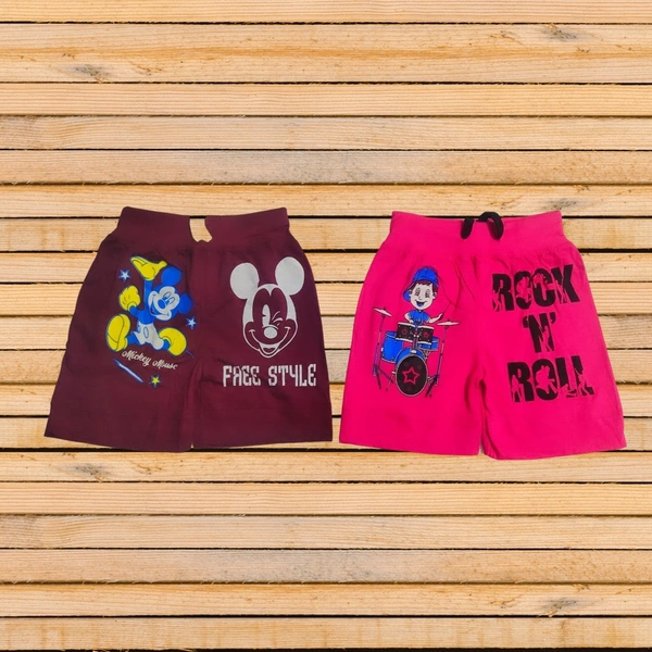 (Size 2-7) Fancy Micky Mouse Printed Kids Boys Short Pant. - Maroon, 6-7 Years