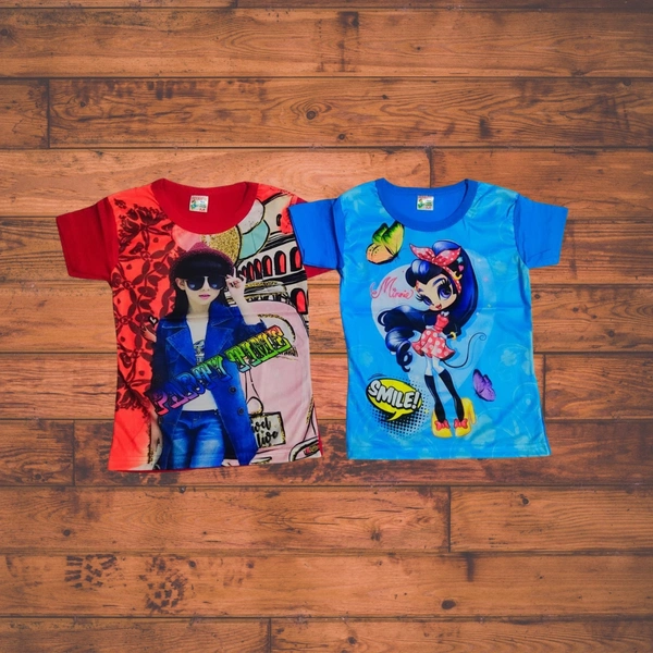 (Size 2-7 Years) Stylish 3D Printed Girls Tops & T-Shirts. - 2-3 Years, Guardsman Red