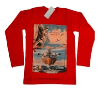 (Size L) Fancy Modern Men's Full Sleeve T-shirt. - L, Peach+Red