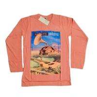 (Size L) Fancy Modern Men's Full Sleeve T-shirt. - L, Peach+Red