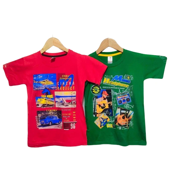 (Size 8-9 Years) Classy Sensational Boys Kids T-Shirt. - 8-9 Years, Red+Green