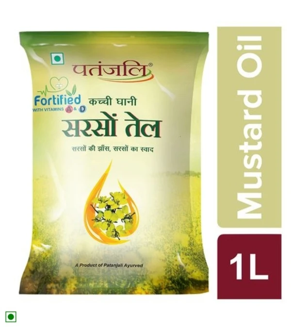 Patanjali Kachchi Ghani Mustard oil - 1 Ltr. Pouch 