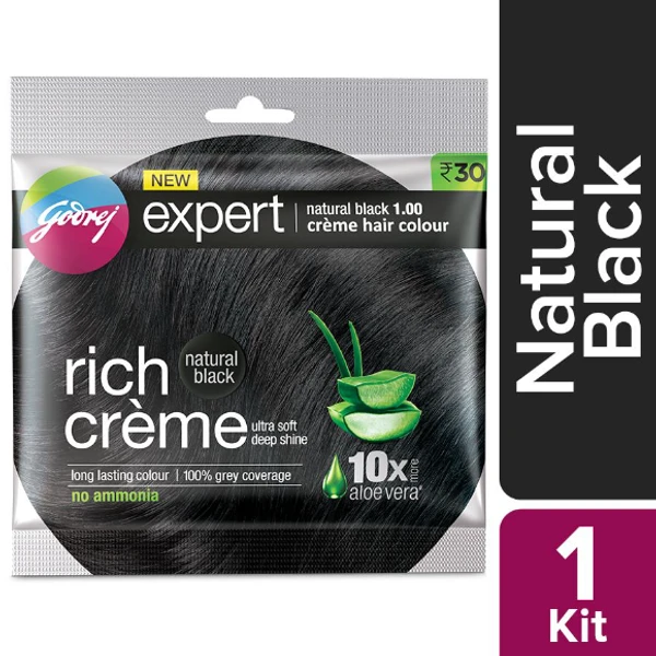 Godreg Cream Hair Colour Natural Black 1.00 - Mini Pack