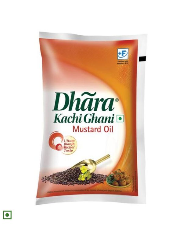 Dhara Kachchi Ghani Mustard Oil - 1 Ltr Pouch