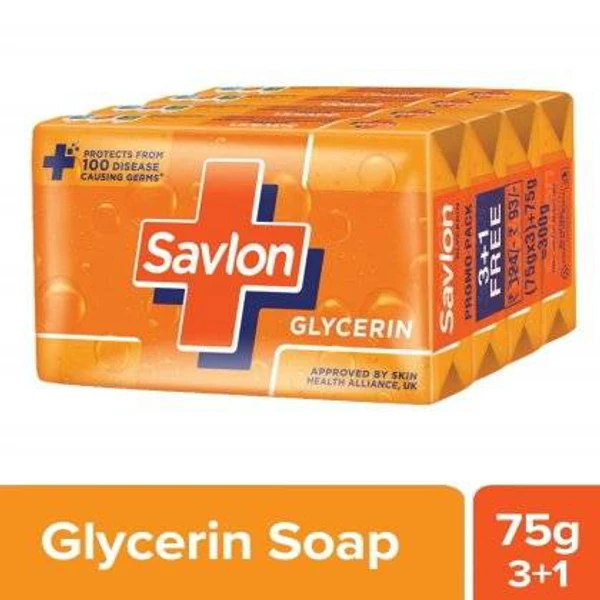 Savlon  Bath Soap - Natural Origin GLYCERIN - (75g*3)+75 Gm Free =300gm