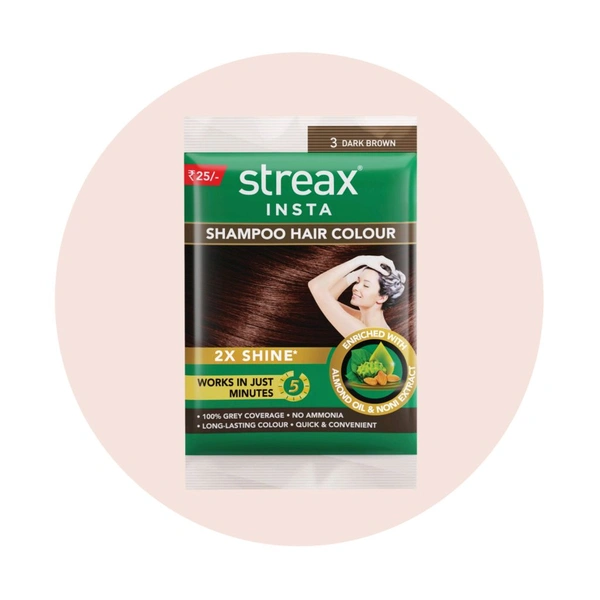 Streax Insta Dark Brown 3 Shampoo Hair Colour  - Trial Pack