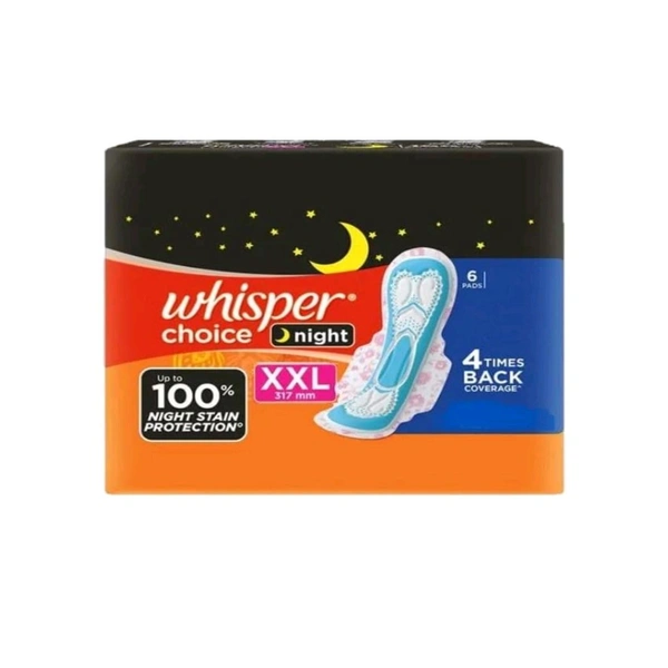 Whisper Choice Night 100% Night Stain Protection Sanitary Pad For Women XXL (317MM)  - 6 Pads