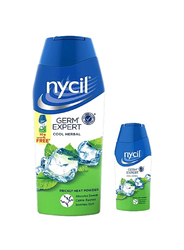 NYCIL Germ Expert Prickly Heat Powder Cool Herbal (Get Cool Herbal 50gm Free)  - 150 Gm