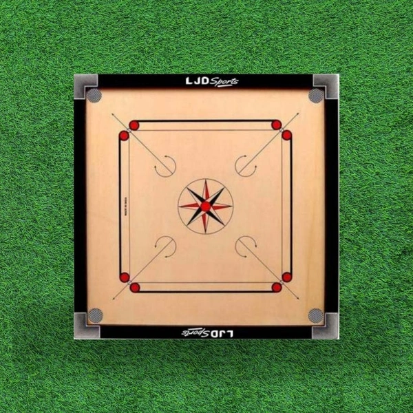 LJD Sports Carrom Board 26 inches with coins, striker and powder (Gloss Finish) - 26 Inches, Natural, 2 Kg
