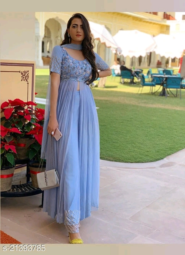 Front Cut Outfit Along With Plazzo And Dupatta
