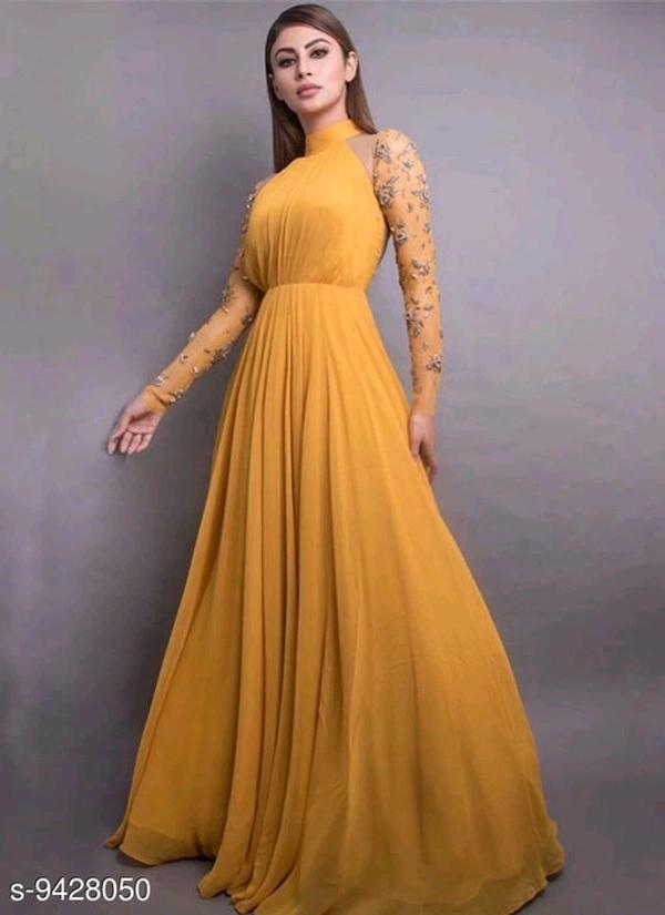Maxi Gown With Embellished Sleeves.