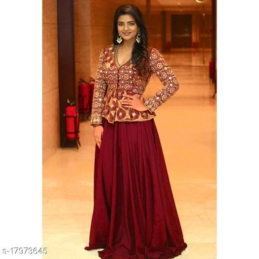 Nesavaali lehenga embroidered long sleeve crop top and maxi skirt set in  gold | ASOS
