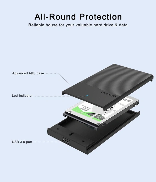 Cablet 2522-U3 USB 3.0 HDD/SSD 2.5 Inch Enclosure With 6TB Support  - Black, 126x81X14.5 mm, 0.110